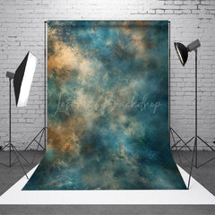 Lofaris Rustic Blue Gold Abstract Texture Photo Backdrop