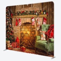 Lofaris Rustic Fireplace Christmas Tension Fabric Backdrop