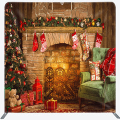 Lofaris Rustic Fireplace Christmas Tension Fabric Backdrop