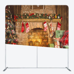 Lofaris Rustic Fireplace Christmas Tension Fabric Backdrop