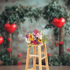 Lofaris Rustic Greenery Red Love Balloon Tree Stump Backdrop