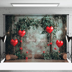 Lofaris Rustic Greenery Red Love Balloon Tree Stump Backdrop