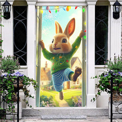 Lofaris Rustic House Color Lighted Bunny Easter Door Cover