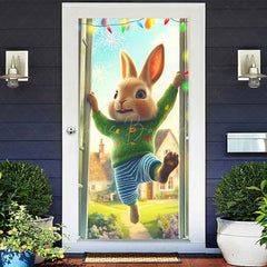 Lofaris Rustic House Color Lighted Bunny Easter Door Cover