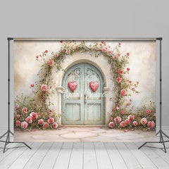 Lofaris Rustic Retro Door Pink Floral Valentines Day Backdrop