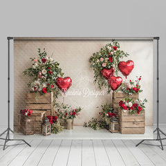 Lofaris Rustic Retro Wood Flowerpot Red Balloons Backdrop