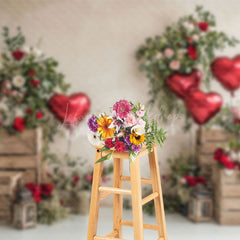 Lofaris Rustic Retro Wood Flowerpot Red Balloons Backdrop