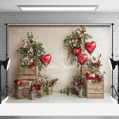 Lofaris Rustic Retro Wood Flowerpot Red Balloons Backdrop