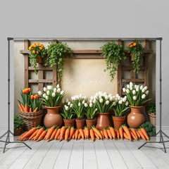 Lofaris Rustic Spring Greenery Carrots Floral Photo Backdrop