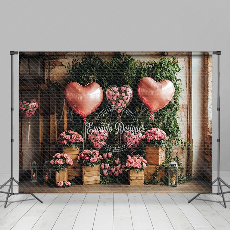 Lofaris Rustic Wall Greenery Pink Floral Balloons Backdrop