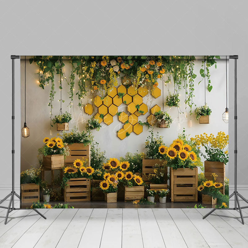 Lofaris Rustic Wall Light Greenery Sunflower Spring Backdrop