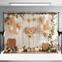 Lofaris Rustic Wood Wall Balloons Valentines Vibe Backdrop