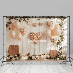 Lofaris Rustic Wood Wall Balloons Valentines Vibe Backdrop