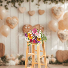 Lofaris Rustic Wood Wall Balloons Valentines Vibe Backdrop