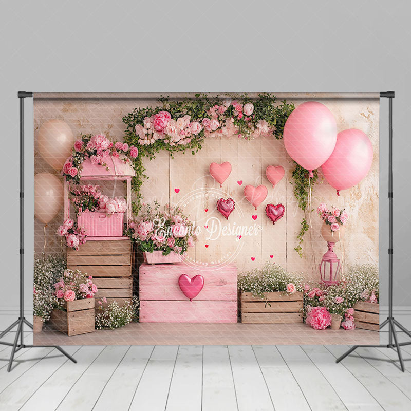 Lofaris Rustic Wood Wall Floral Greenery Balloons Backdrop