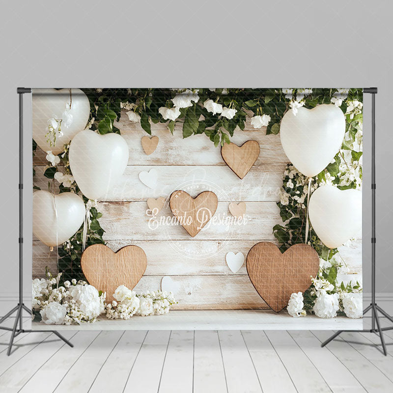 Lofaris Rustic Wooden Wall Floral Greenery Balloons Backdrop