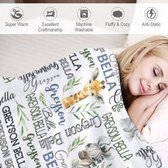 Lofaris Safari Animals Different Fonts Custom Name Blanket