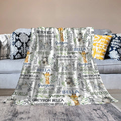 Lofaris Safari Animals Different Fonts Custom Name Blanket