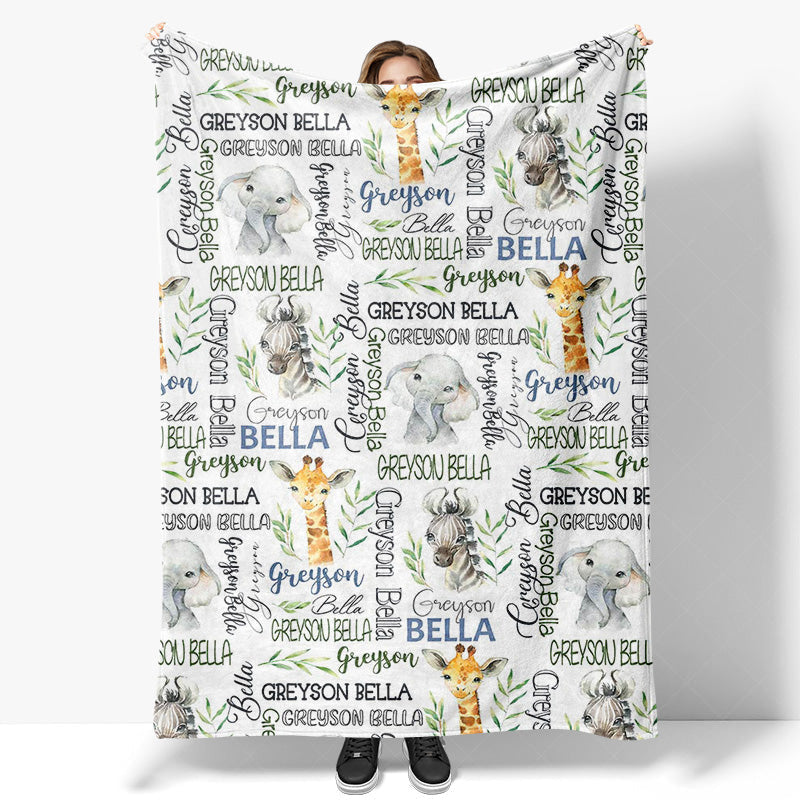 Lofaris Safari Animals Different Fonts Custom Name Blanket