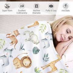 Lofaris Safari Animals Jungle Leaves Custom Name Blanket