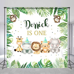 Lofaris Safari Animals Monstera Custom 1st Birthday Backdrop