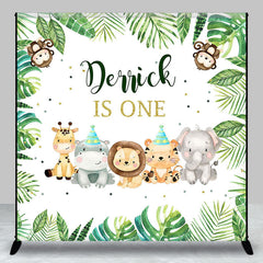 Lofaris Safari Animals Monstera Custom 1st Birthday Backdrop