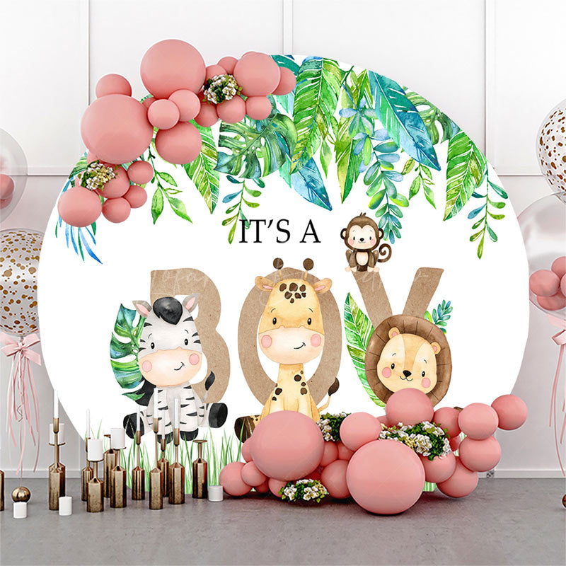 Lofaris Safari Animals Monstera Round Baby Shower Backdrop