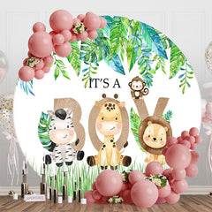 Lofaris Safari Animals Monstera Round Baby Shower Backdrop