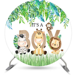 Lofaris Safari Animals Monstera Round Baby Shower Backdrop