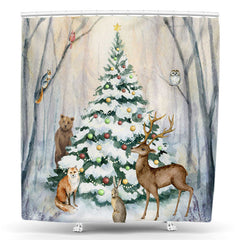 Lofaris Safari Animals Xmas Tree Christmas Shower Curtain