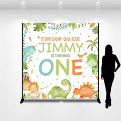 Lofaris Safari Dinosaur Custom Name 1st Birthday Backdrop