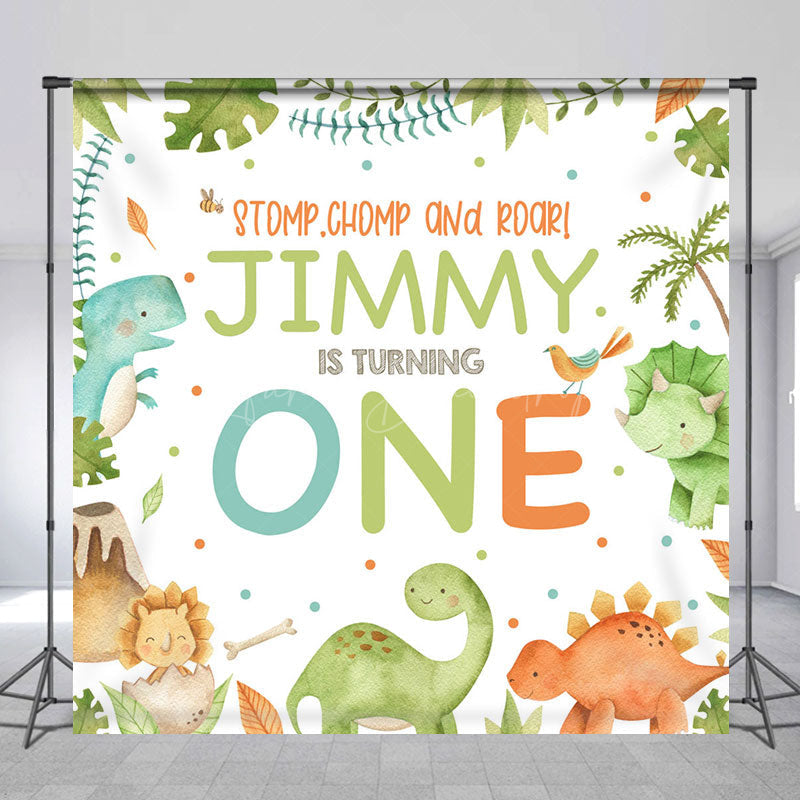 Lofaris Safari Dinosaur Custom Name 1st Birthday Backdrop