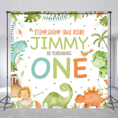 Lofaris Safari Dinosaur Custom Name 1st Birthday Backdrop