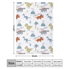 Lofaris Safari Dinosaurs Trees White Custom Name Blanket