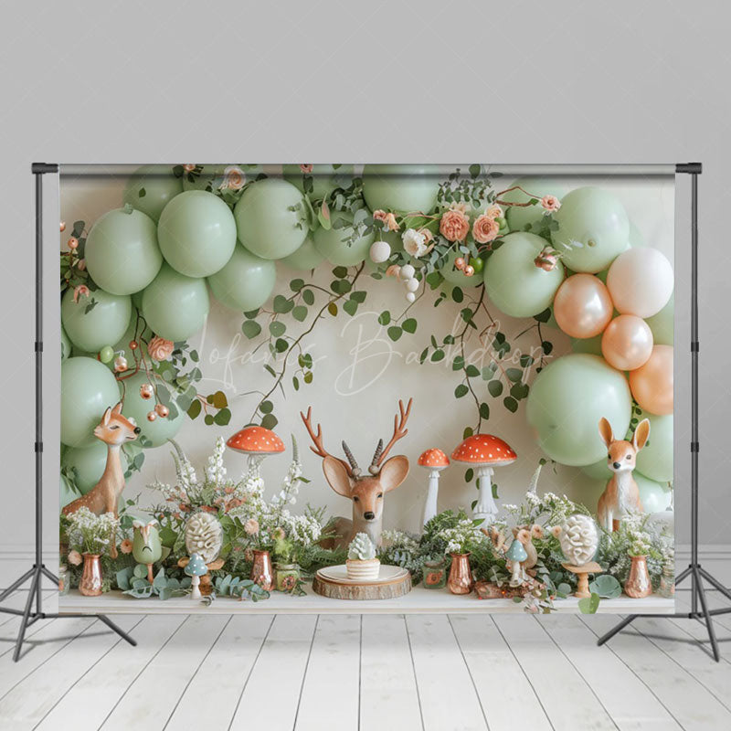 Lofaris Safari Green Jungle Deer Balloon Cake Smash Backdrop