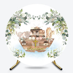 Lofaris Safari Noahs Ark Leaves Round Baptism Party Backdrop