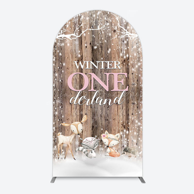 Lofaris Safari Wooden Snowy Winter Onederland Arch Backdrop