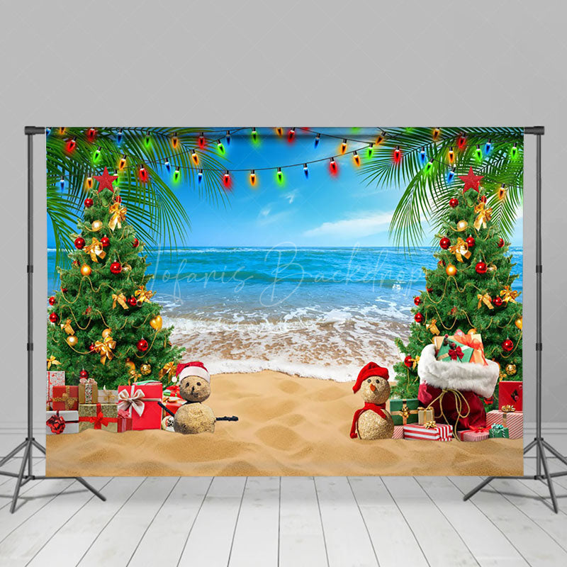 Lofaris Sandy Beach Trees Festive Christmas In July Backdrop