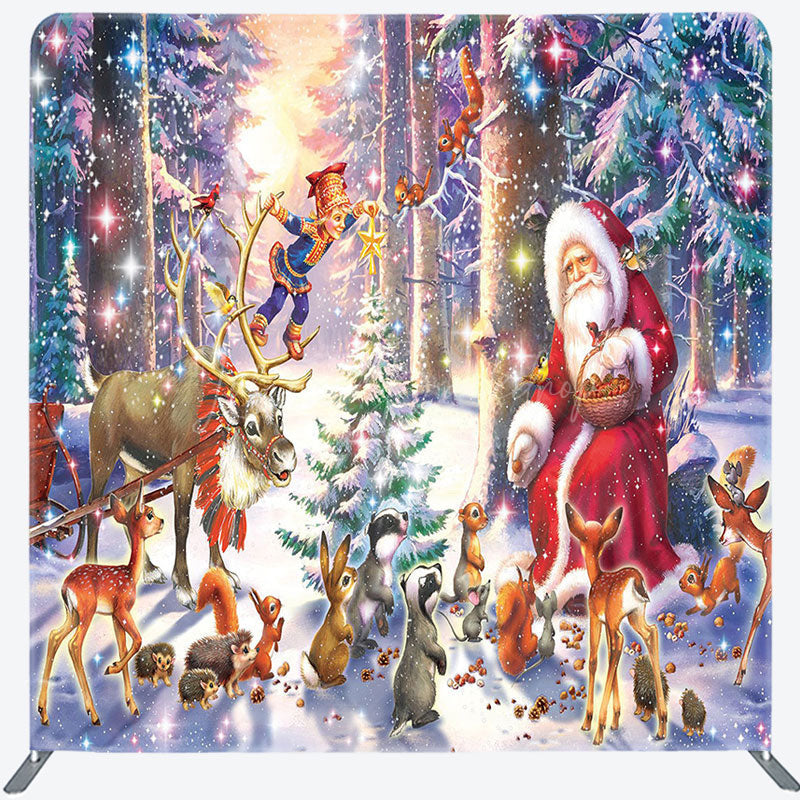 Lofaris Santa Animals Forest Holiday Tension Fabric Backdrop