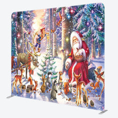 Lofaris Santa Animals Forest Holiday Tension Fabric Backdrop