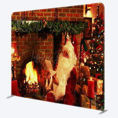 Lofaris Santa Brick Fireplace Christmas Square Backdrop