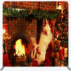 Lofaris Santa Brick Fireplace Christmas Square Backdrop