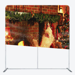 Lofaris Santa Brick Fireplace Christmas Square Backdrop