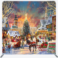 Lofaris Santa Carriage Xmas Town Double-Sided Square Backdrop