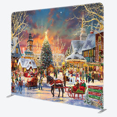 Lofaris Santa Carriage Xmas Town Double-Sided Square Backdrop