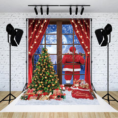 Lofaris Santa Claus Moon Outside Window Christmas Backdrop