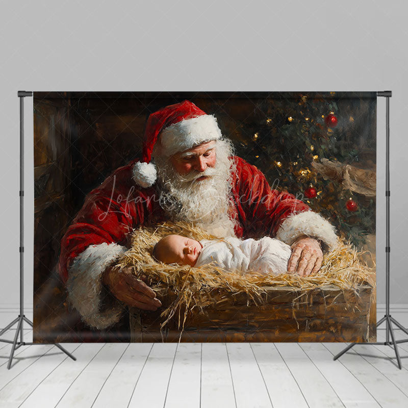 Lofaris Santa Claus Retro Hay Tub Nativity Christmas Backdrop