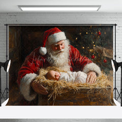 Lofaris Santa Claus Retro Hay Tub Nativity Christmas Backdrop