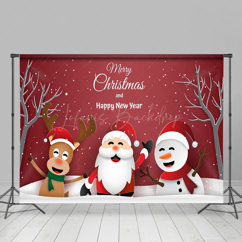 Lofaris Santa Claus Snowman Elk Red Snowy Christmas Backdrop