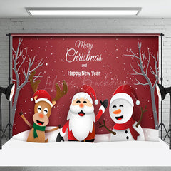 Lofaris Santa Claus Snowman Elk Red Snowy Christmas Backdrop